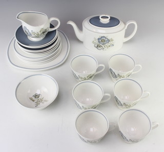 A Susie Cooper Glen Mist part tea set comprising teapot, 6 tea cups, 6 saucers, 6 plates, 1 sandwich plate, cream jug, sugar bowl 
