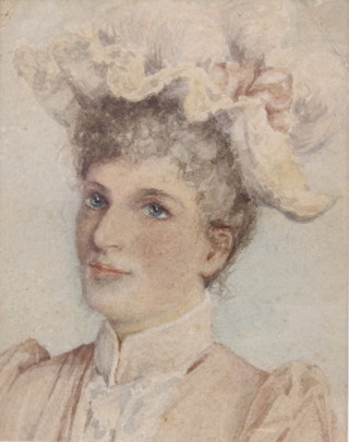 L Farrar, watercolour unsigned, portrait of a lady 13cm x 10cm 