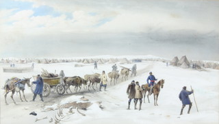 A coloured engraving The Camp of the 1st Division looking north towards the camp of the 2nd Division The Heights of The Inkerman in the distance 25cm x 44cm 