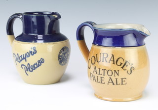 Two Royal Doulton advertising jugs Courages Alton Pale Ale and Extra Stout 12cm and a Langley Ware do. Players Please 13cm 