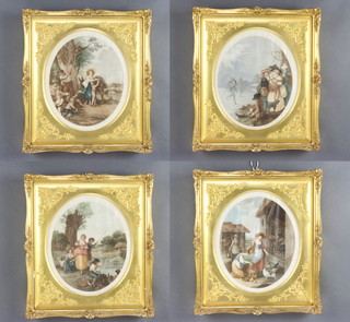 After William Hamilton RA, a set of 4 limited edition signed coloured engravings "November, January, April and one other", the reverses with Messrs J Howell and Company labels 32cm x 27cm oval, contained in decorative gilt frames with blind proof stamps 