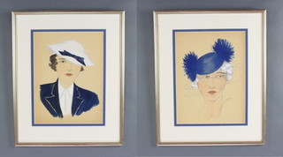 A pair of 1920's watercolour drawings, studies of ladies hats 31cm x 23cm 