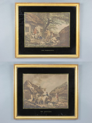 A pair of Bartolozzi style prints "The Warrener and The Thatcher" with gilt black mounts and gilt frames 46cm x 55cm  