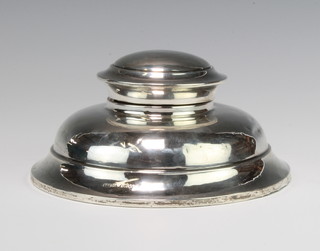 A circular silver capstan inkwell of plain form Chester 1923 maker Charles Perry & Co 13cm 
