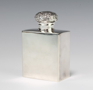 An Edwardian silver mounted square toilet jar with repousse lid and plated base London 1903 maker Drew & Sons 11cm 