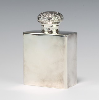 An Edwardian silver mounted rectangular toilet bottle with repousse lid London 1903 maker Drew & Sons 10cm 