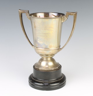An Art Deco silver 2 handled presentation trophy London 1933 maker Edward Barnard & Sons 355 grams 17cm, on a turned socle  