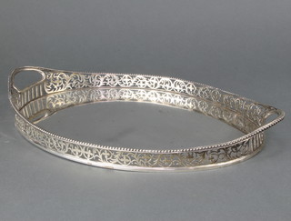 A Victorian oval silver 2 handled tray with pierced scroll rim London 1898, 40cm, 1140 grams