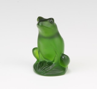 A Lalique green glass figure of a seated frog marked Lalique France 6cm 