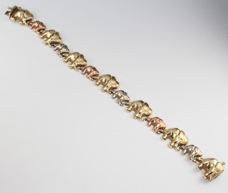 A 9ct 3 colour yellow gold elephant bracelet 12.5 grams