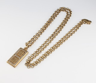 A 9ct yellow gold ingot and chain 20.1 grams