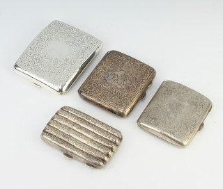 A silver cigarette case with ribbed decoration Birmingham 1913, 3 others, 328 grams