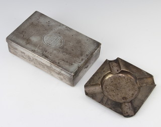 A Victorian silver engine turned rectangular lunch box, London 1880 together with a silver ashtray 410 grams 