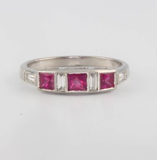 A platinum ruby and diamond Art Deco style ring size O 