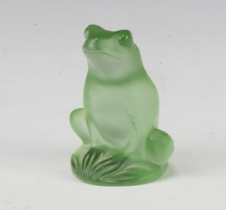 A pale green Lalique glass figure of a seated frog with etched Lalique France 5.5cm  