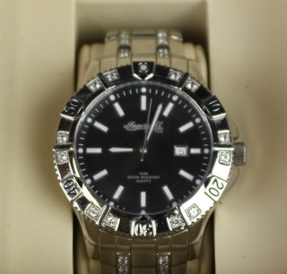 A gentleman's steel cased Ingersoll Gems Pilot wristwatch with calendar dial and steel bracelet boxed 