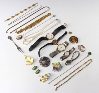 A lady's 9ct yellow gold wristwatch and minor costume jewellery and watches