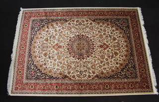 A gold ground Belgium cotton Kashan carpet with central medallion 280cm x 200cm 
