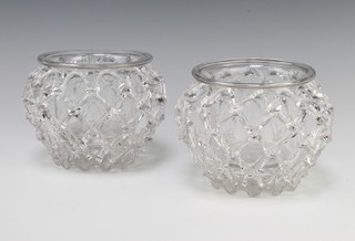 A pair of 19th Century clear glass Liege a Traforata open work lattice bowls with clear glass liners 