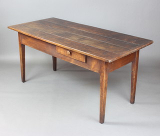 An 18th/19th Century Continental oak rectangular  dining table, the top formed of 4 planks fitted 2 frieze drawers 73cm h x 157cm l x 72cm w 