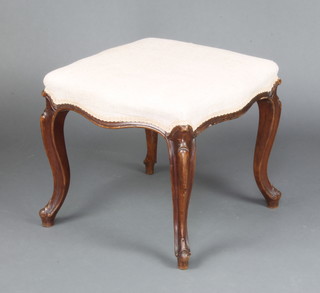 A Victorian mahogany show frame stool raised on cabriole supports 44cm h x 48cm w x 47cm  