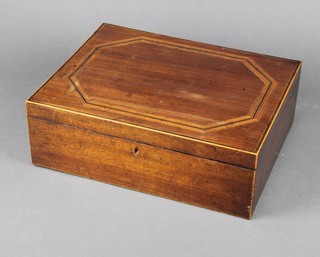 A 19th Century rectangular inlaid mahogany trinket box with hinged lid 11cm h x 35cm w x 27cm d 