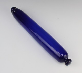 A Victorian Bristol blue glass rolling pin 38cm 