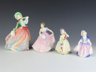 Four Royal Doulton figures - Dinky Do HN1678 12cm, Babie HN1679 10cm, Invitation HN2170 14cm and Autumn Breezes HN1911 18cm 