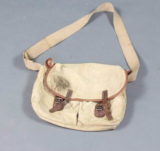 A Hardy Bros. canvas and leather trout/salmon fishing tackle bag