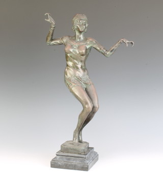 An Art Deco style bronze figure of a dancing girl raised on a stepped marble base 40cm 