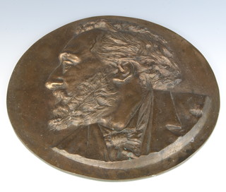 A 19th Century circular bronze portrait plaque of a gentleman 33cm diam. 