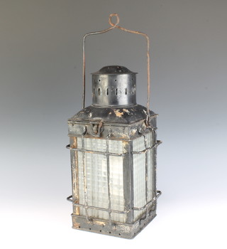A 19th Century square metal lantern converted to electricity 39cm x 17cm x 16cm 
