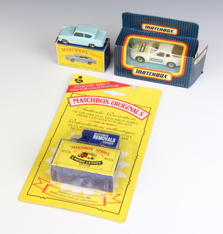 A Matchbox Series No.7 Ford Anglia boxed, a Matchbox MB-59 Porsche 944 boxed and a Matchbox originals No.17A delivery van boxed 
