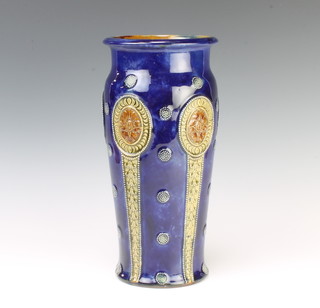 A Royal Doulton oviform vase the blue ground with geometric decoration 30cm 