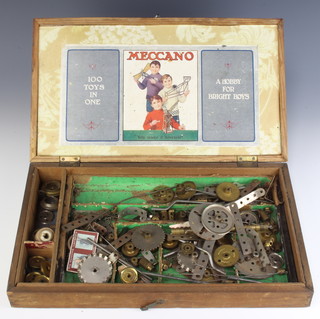 A part Meccano Number 2 set in original wooden box with hinged lid  
