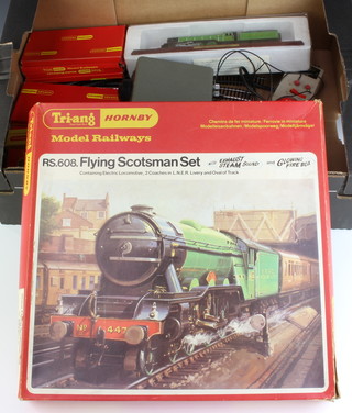 A Hornby Triang RS.608 Flying Scotsman with exhaust steam sound, together with a small collection of rails etc 