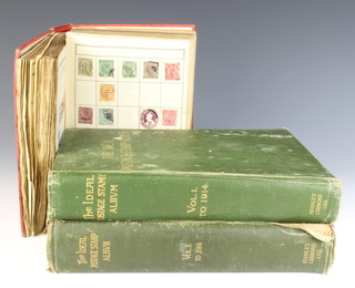 A Lincoln stamp album of mint and used stamps including GB, Victoria - George VI, Australia, Belgium, USA, British South Africa, Queensland, New Zealand and 2 Ideal stamp albums, one containing a collection of World stamps and the other empty