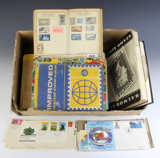 A Secret Agent album of stamps, an XLCR postage stamp album, a Prudent postage stamp, a Stanley Gibbons Gay Venture stamp album, a Transworld album, a Balmoral stamp album, a stock book and a Stanley Gibbons stamp catalogue Part One 1992 edition etc 