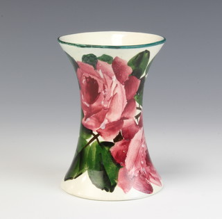 A Wemyss Ware waisted vase decorated with roses, painted mark Wemyss T Goode & Co 12cm 