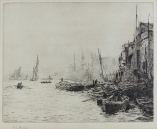 William Lionel Wyllie (1851-1931) an etching signed in pencil "A Busy Thames Scene" 20cm x 25cm, unframed