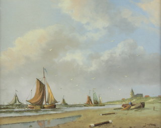 J Ter Veer, oil on board, signed, Dutch coastal scene 23cm x 29cm 