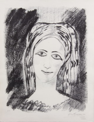 Albert Houthuesen, (1903-1979) a print signed, portrait study of a lady 67cm x 52cm  