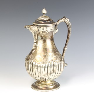 A Victorian silver coffee pot with demi-fluted decoration and presentation inscription Sheffield 1883, maker John Edward Bingham, 536 grams 