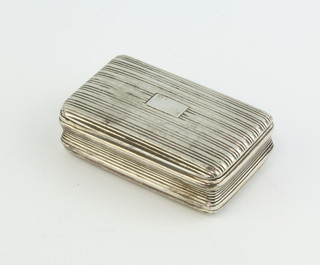 A William IV rectangular silver snuff box with vacant cartouche Birmingham 1834, maker Nathaniel Mills 5.5cm x 3cm x 1.5cm  