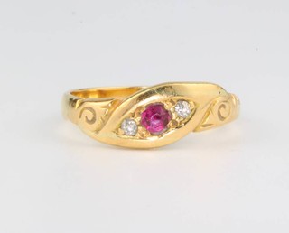 An 18ct yellow gold ruby and diamond ring size L 