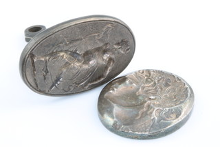 An antique style silver seal decorated a classical lady and a Roman style silver seal head