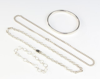 A silver bangle and minor silver jewellery 108 grams 