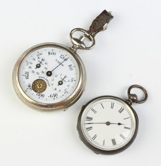 A lady's silver fob watch and a metal cased stopwatch 