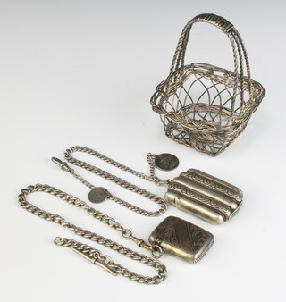 A silver vesta Birmingham 1918, a silver Albert and minor items