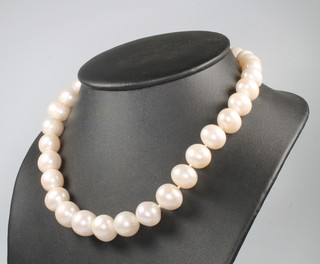 A string of cultured pearls with a magnetic silver clasp 43cm 